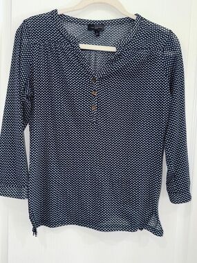 The Limited Navy and White Polka Dot sheer 3/4  Blouse size small y2k